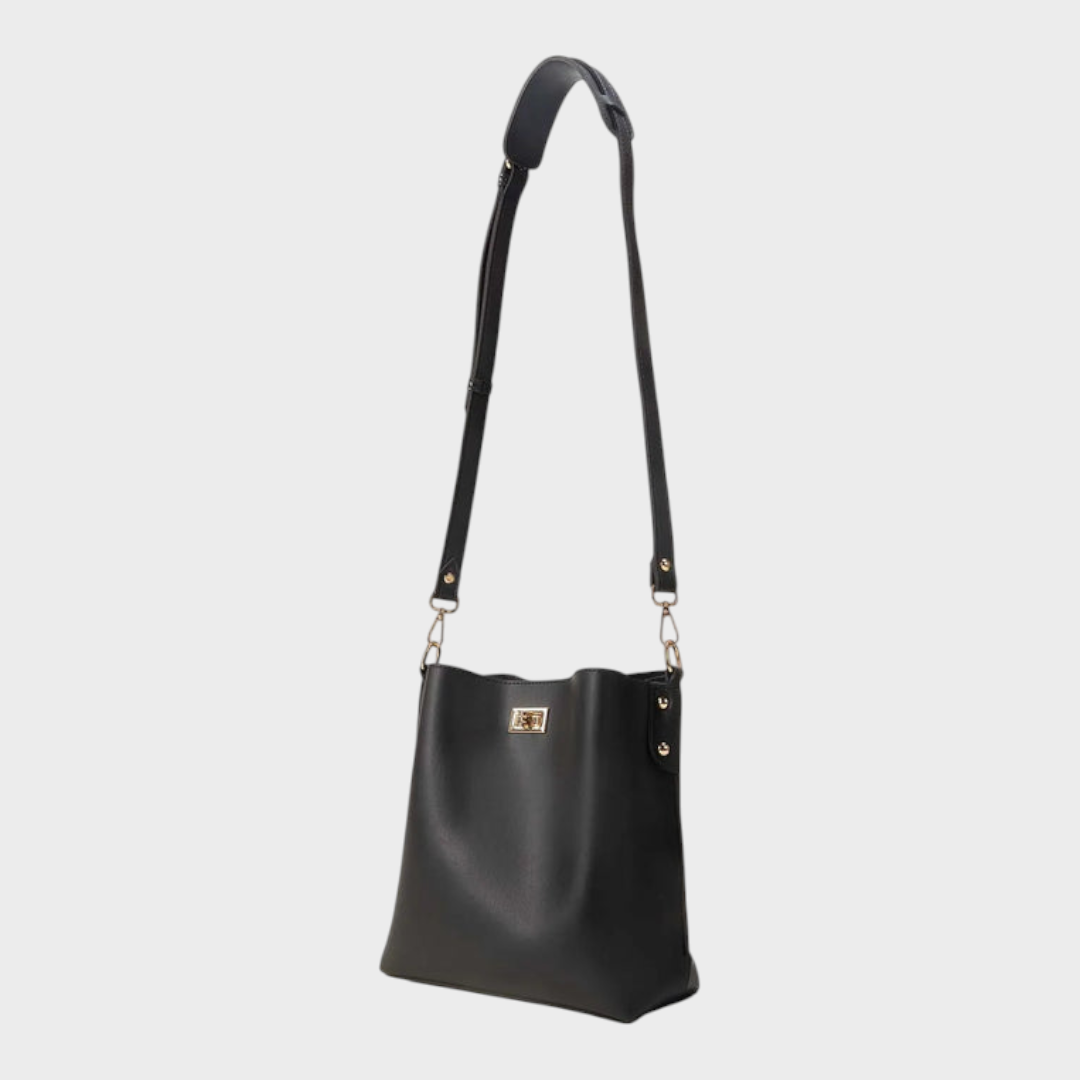 Black Bucket Bag with Adjustable Strap for Women