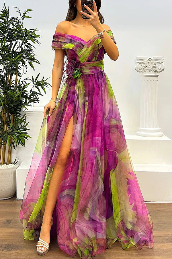 Off Shoulder Maxi Dress for Wedding Guest - Elegant Evening Gown