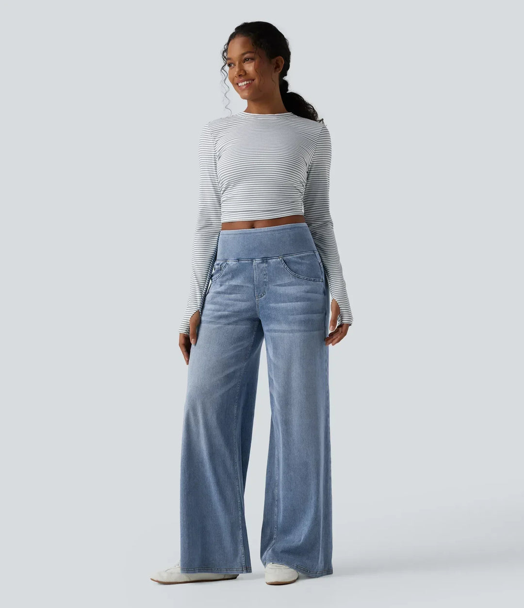 Wide Leg Jeans for Women Mid Rise Baggy Denim with Pockets