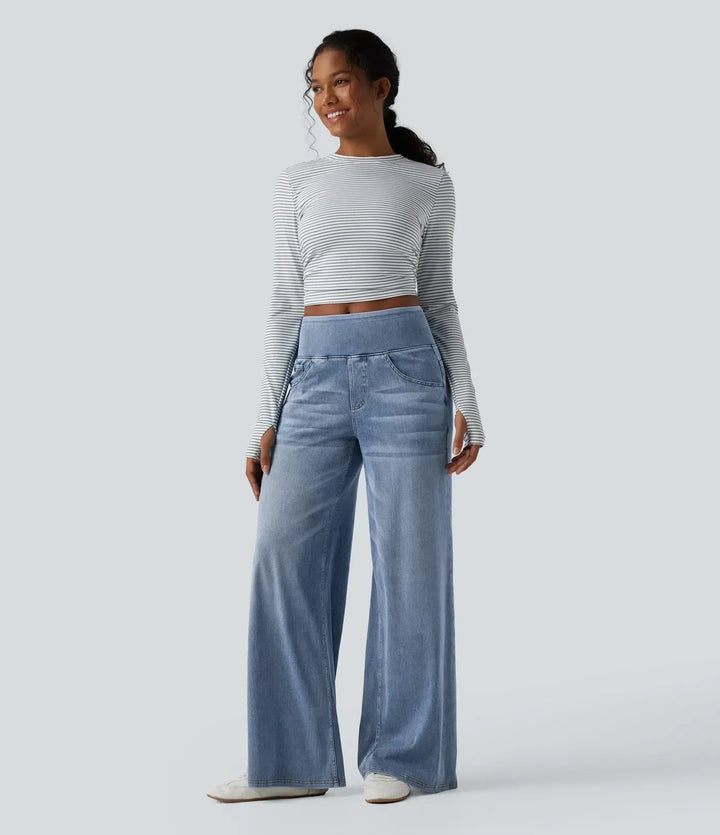 Wide Leg Jeans for Women Mid Rise Baggy Denim with Pockets