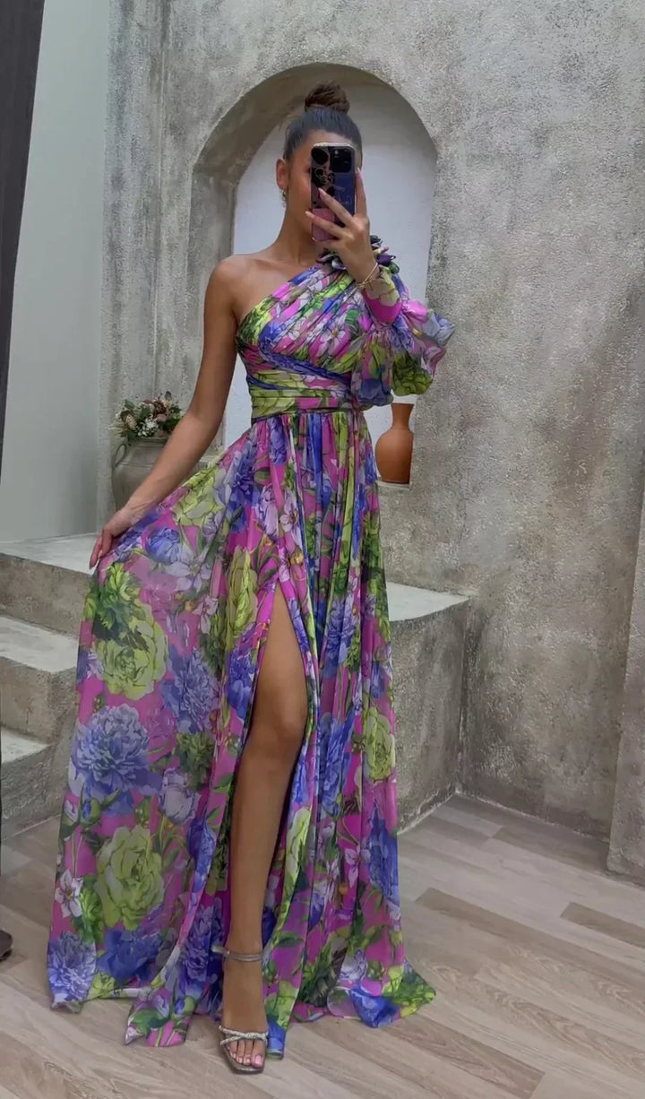 Draped Midi Dress for Women - Elegant Flowy Summer Dress