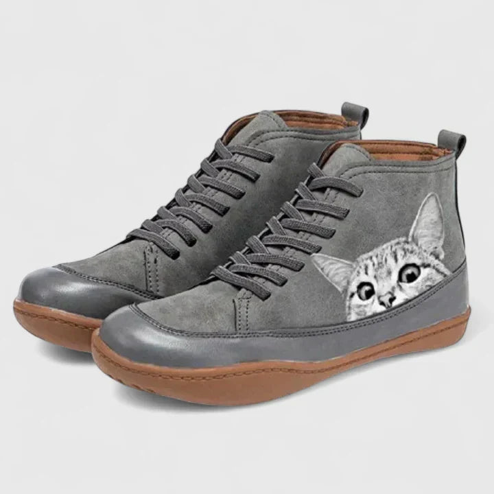 Orthopedic Comfort Boots with Cat Print Design for Women