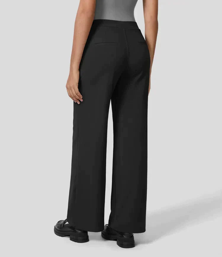 High Rise Stretch Trousers | Comfortable Straight Leg Pants