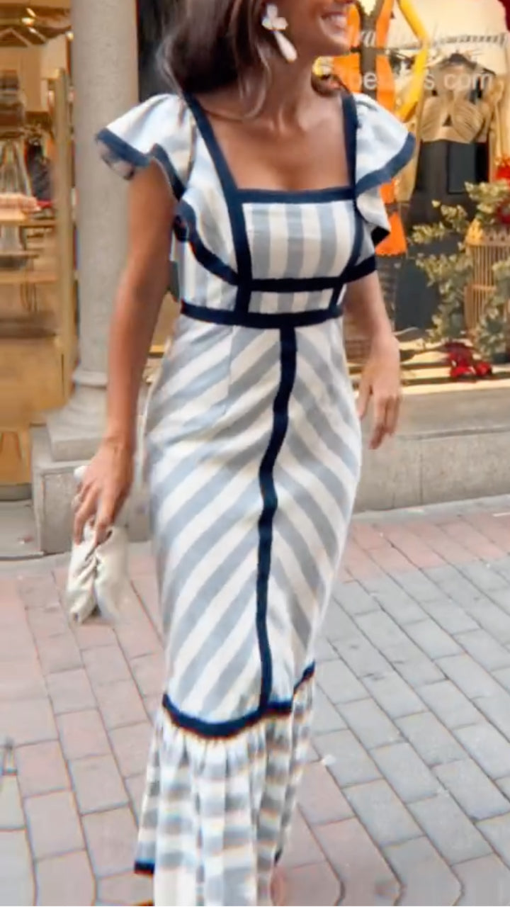 Retro Striped Maxi Dress for Women - Flowing Elegant Fit
