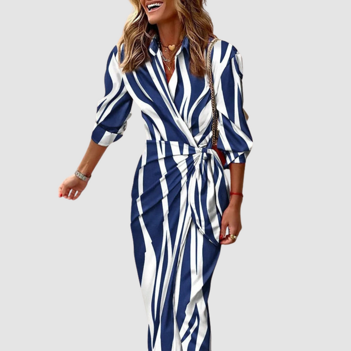 Striped Midi Dress with Button Front - Classic Timeless Style