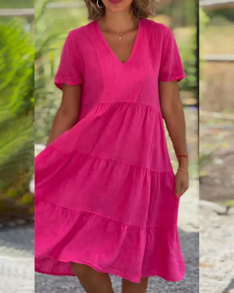 Casual Summer V-Neck Dress | Effortless Short Sleeve Midi