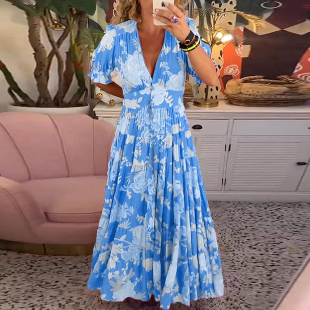 Floral Maxi Dress with V-Neck | Flowing Feminine Silhouette