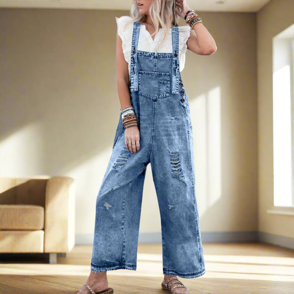 Vintage Wash Adjustable Jumpsuit for Women