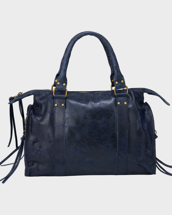 Navy Leather Tote Bag for Women | Spacious Work Laptop Bag