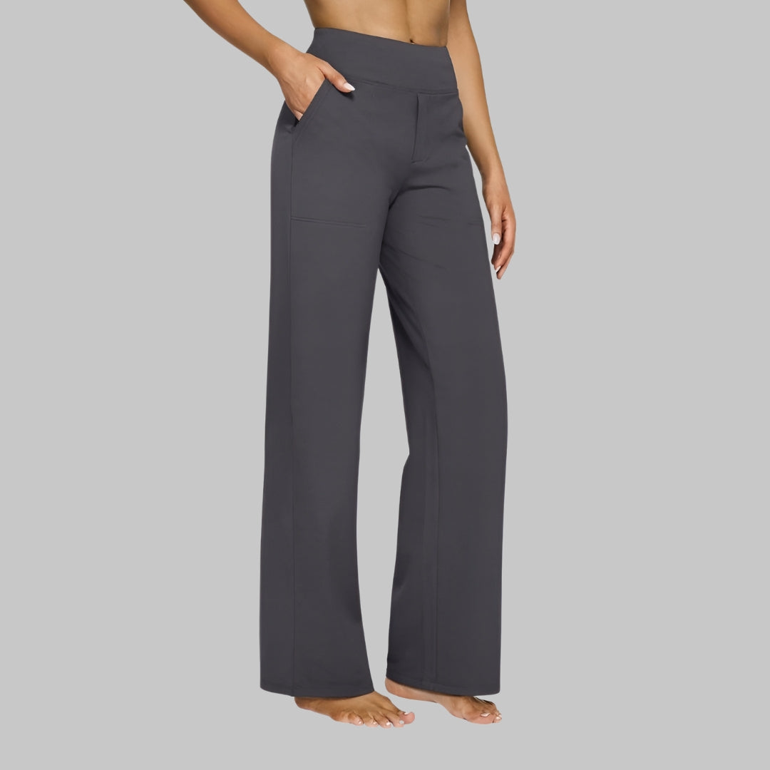 Stretch Work Pants for Women - High Waist Pull On Trousers