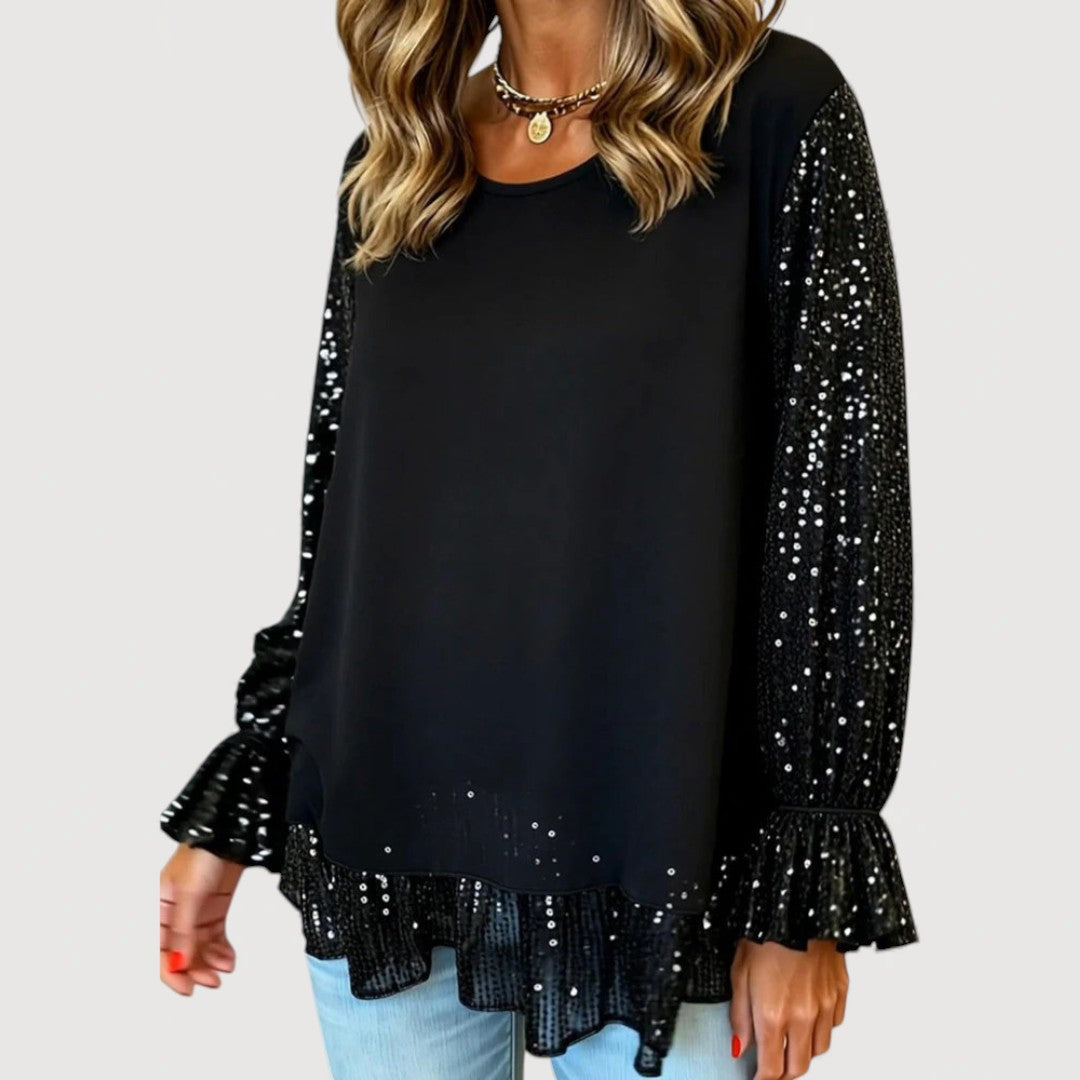 Sequin Blouse for Women - Elegant Long Sleeve Top with Decorative Detail