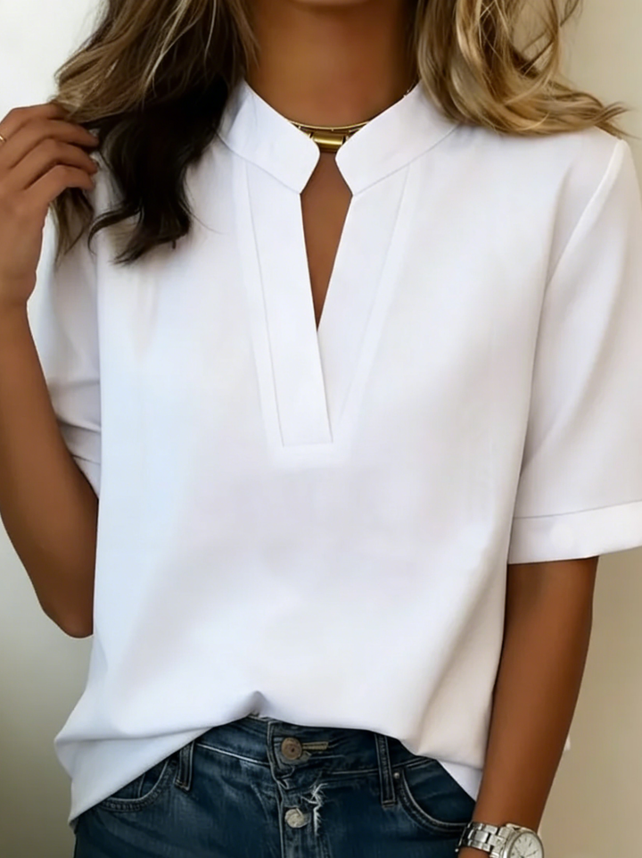 V-Neck Blouse with Gold Detail for Women - Elegant Everyday Top