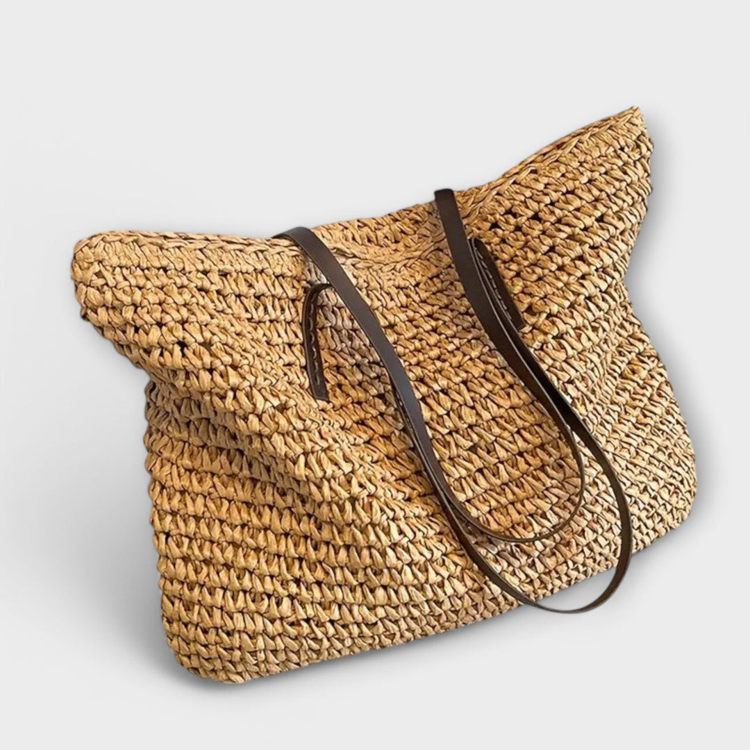 Woven Straw Tote Bag - Lightweight Beach Market Carryall