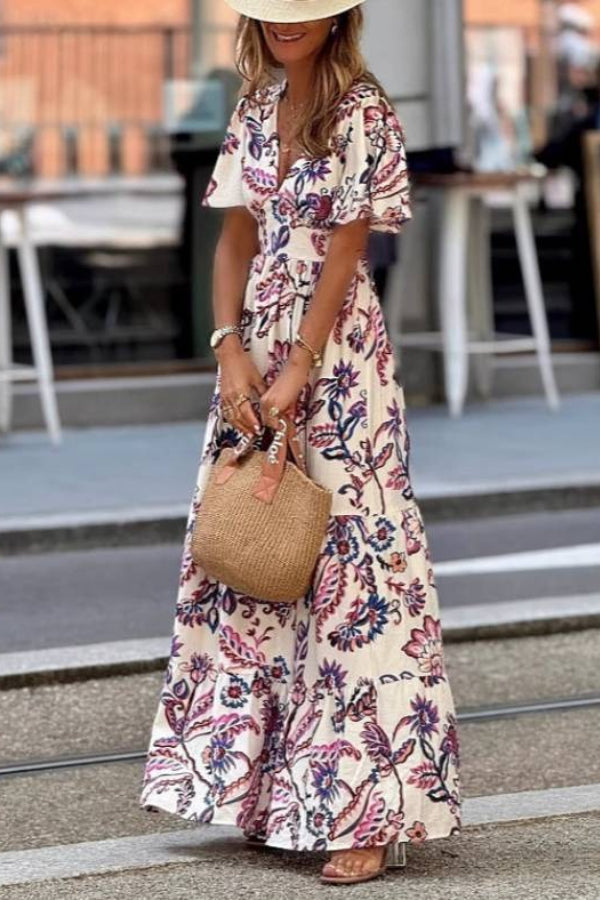 Floral Maxi Dress with Puff Sleeves for Women
