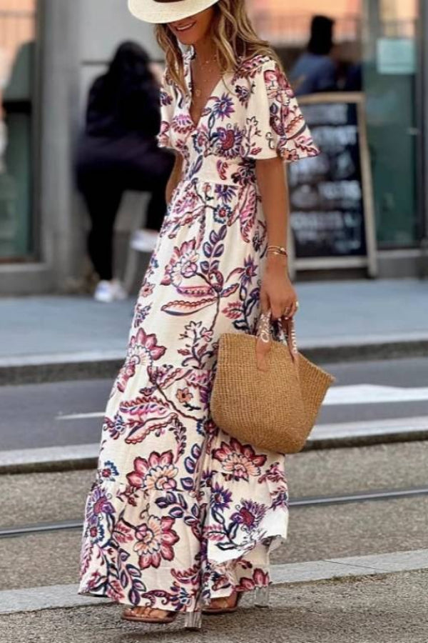 Floral Maxi Dress with Puff Sleeves for Women