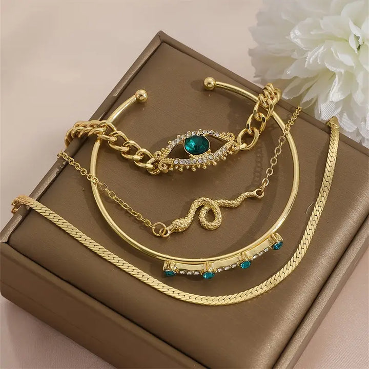 Gold Bracelet Set - Layered Stack Bracelets for Women