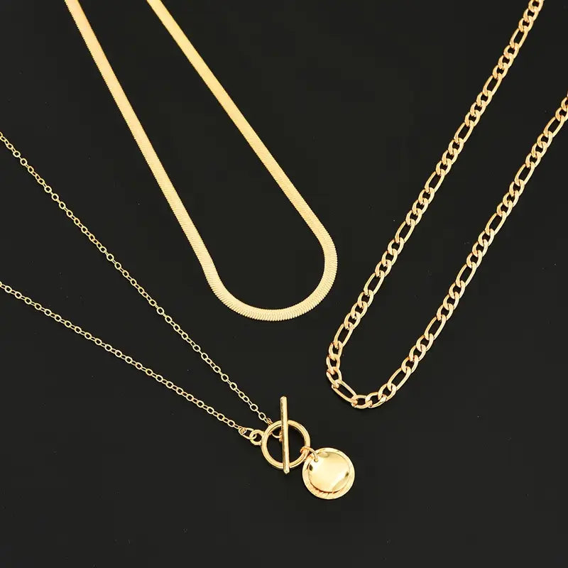 Layered Gold Coin Necklace - Textured Statement Pendant Jewelry