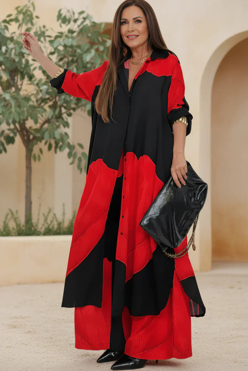 Relaxed Resort Set - Two Piece Wide Leg Pants and Button Down Top