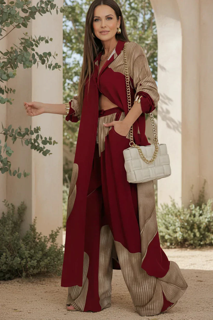 Relaxed Resort Set - Two Piece Wide Leg Pants and Button Down Top