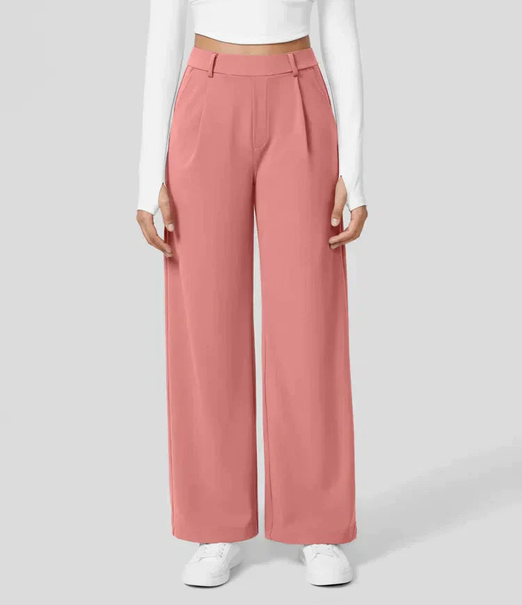 High Rise Stretch Trousers | Comfortable Straight Leg Pants