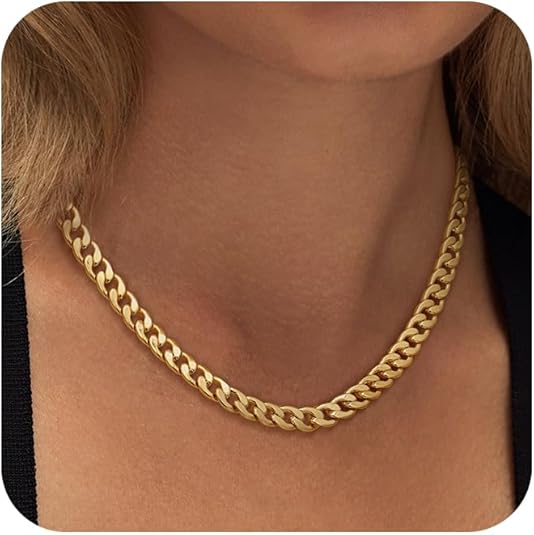 Gold Chunky Cuban Link Chain Necklace Statement Piece