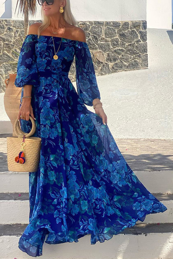 Floral Print Maxi Dress for Women - Long Sleeve Elegant Dress
