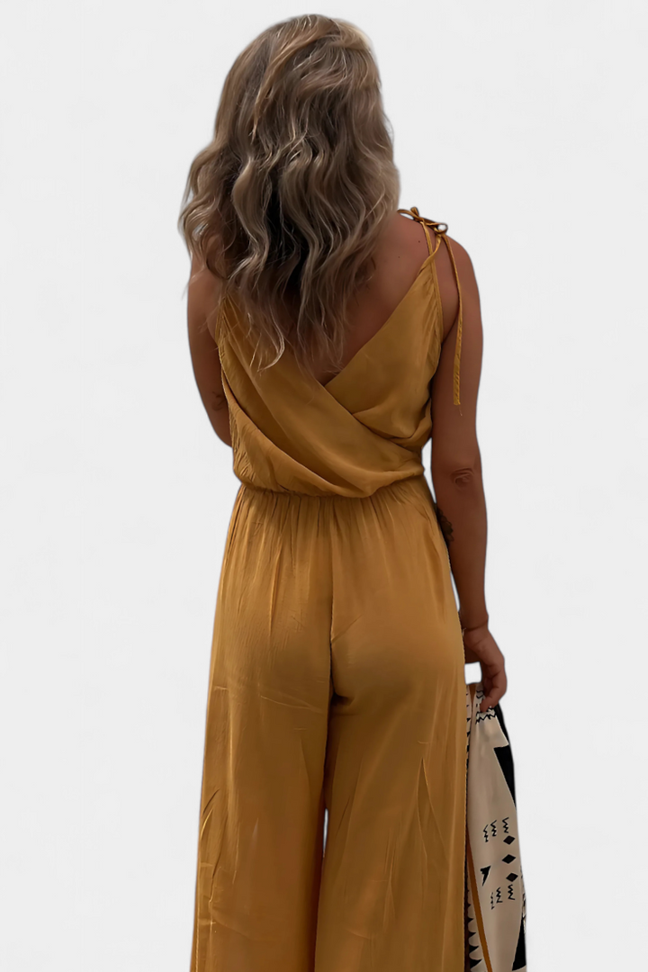 Cotton Jumpsuit Wide Leg Casual Summer Outfit with V-Neck