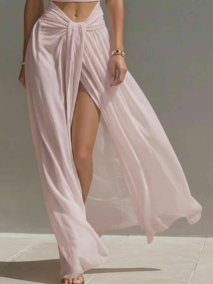 Blush Chiffon Maxi Dress with Side Slit for Women