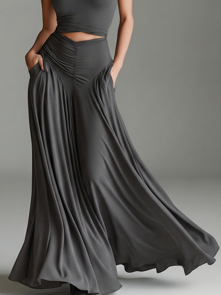 Charcoal Gray Bodycon Dress with Turtleneck Halter and Cutout Waist