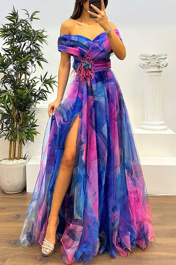 Off Shoulder Maxi Dress for Wedding Guest - Elegant Evening Gown