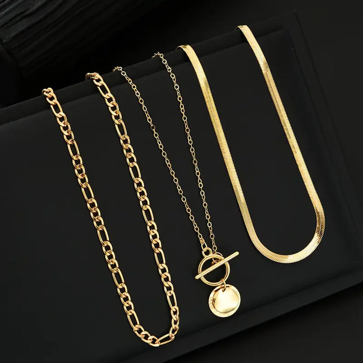 Layered Gold Coin Necklace - Textured Statement Pendant Jewelry