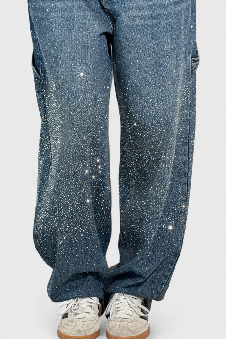 Cargo Balloon Jeans with Rhinestone Embellishments for Women