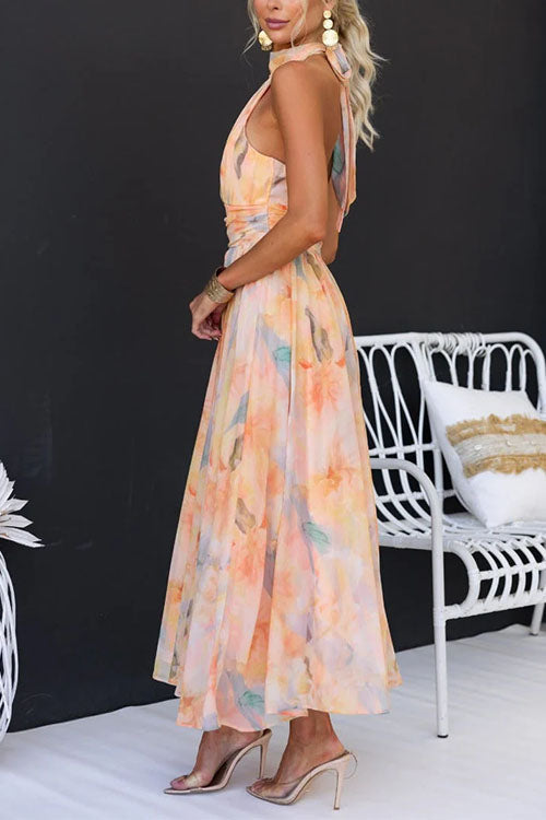 Maxi Dress with Print - Flowing Floor Length Dress