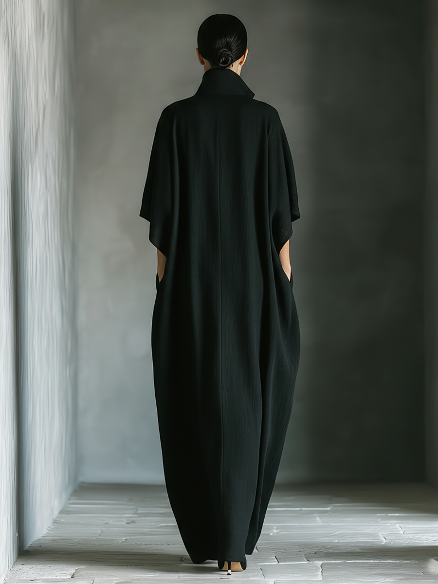Black Maxi Dress with Pockets and Kimono Sleeves