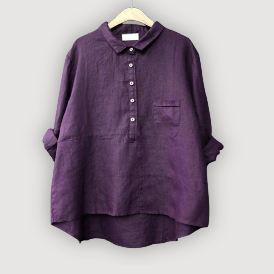 Relaxed Linen Blouse for Women - Button Front Casual Top
