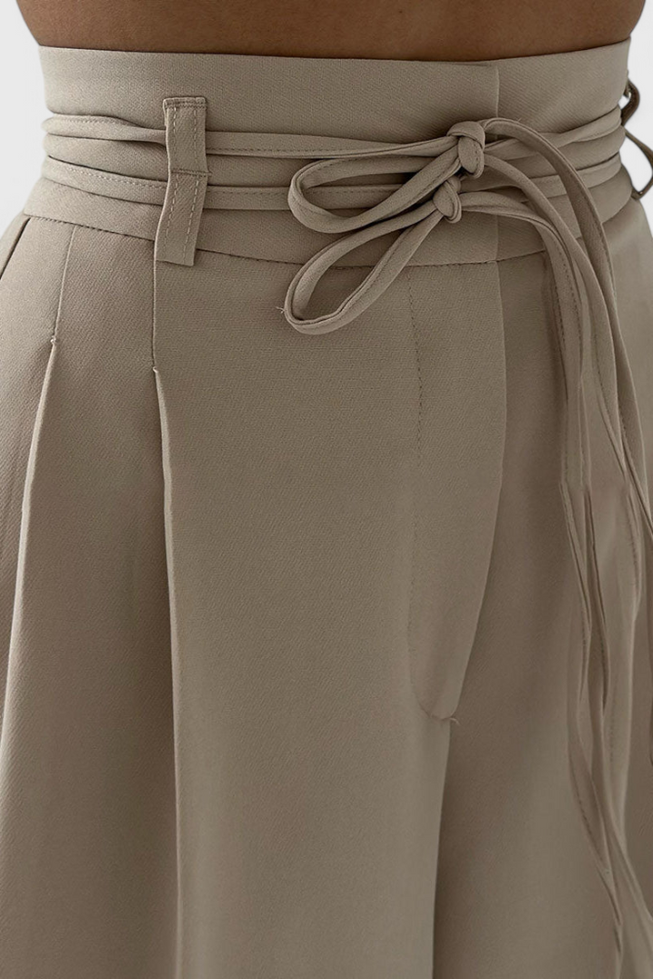 High Waisted Wide Leg Trousers with Cord Detail for Women