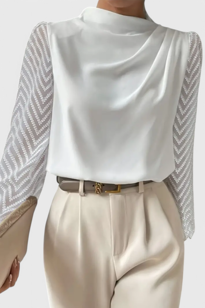 Sheer Sleeve Blouse for Women - Elegant Fluid Silhouette