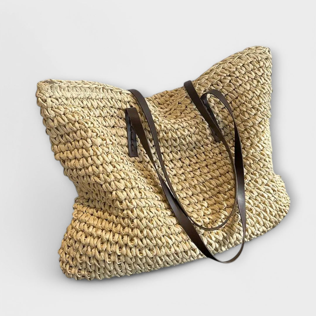 Woven Straw Tote Bag - Lightweight Beach Market Carryall
