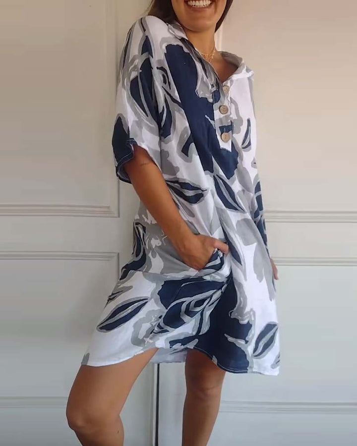 Floral Shirt Dress for Women - Classic Button Front Midi Dress