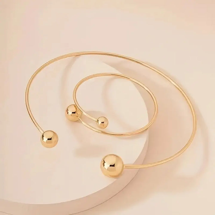 Gold Collar Necklace and Cuff Bracelet Set for Women