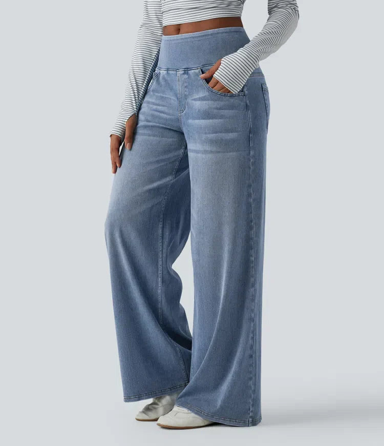 Wide Leg Jeans for Women Mid Rise Baggy Denim with Pockets