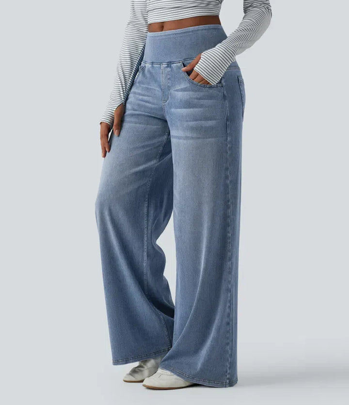 Wide Leg Jeans for Women Mid Rise Baggy Denim with Pockets