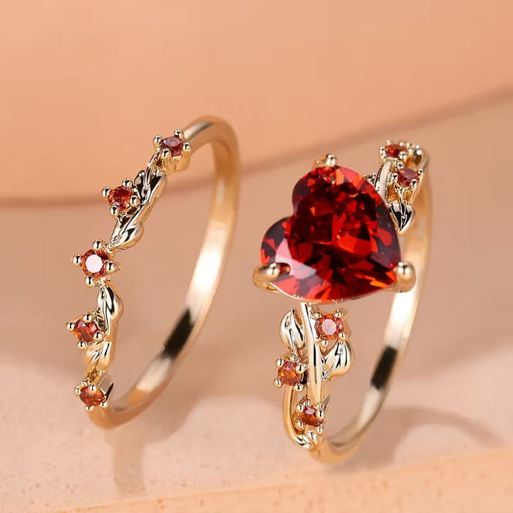 Heart Accent Ring Set | Gold Stackable Rings for Women