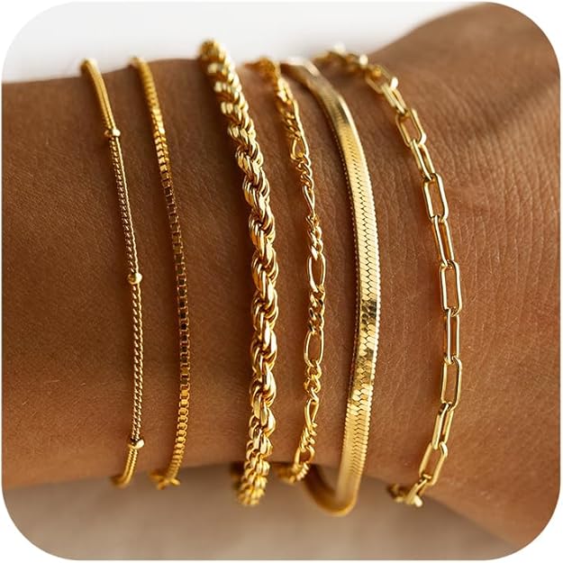 White Gold Bracelet Set - Elegant Stacking Bracelets for Women