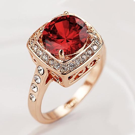 Rose Gold Ruby Ring | Halo Statement Cocktail Ring for Women