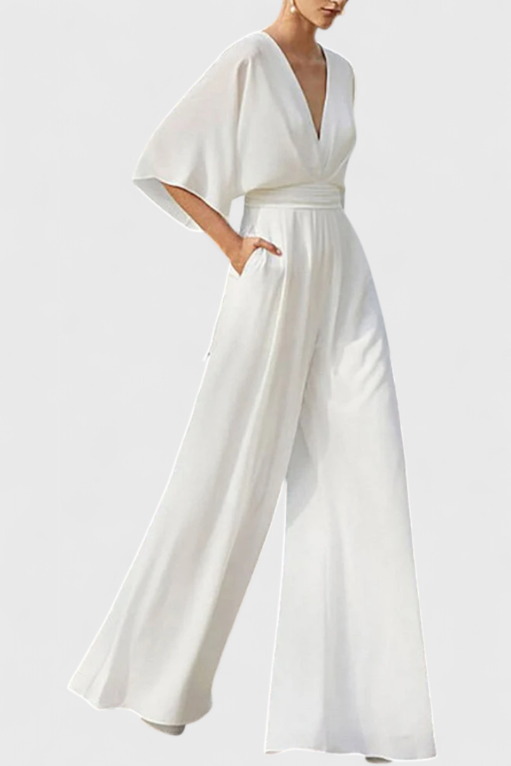 Elegant Cape Sleeve Jumpsuit with V-Neck for Women