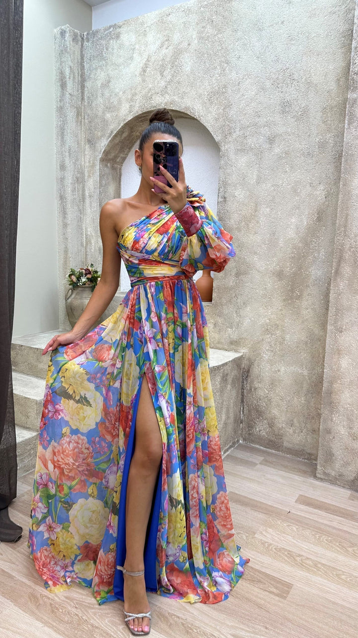 Draped Midi Dress for Women - Elegant Flowy Summer Dress