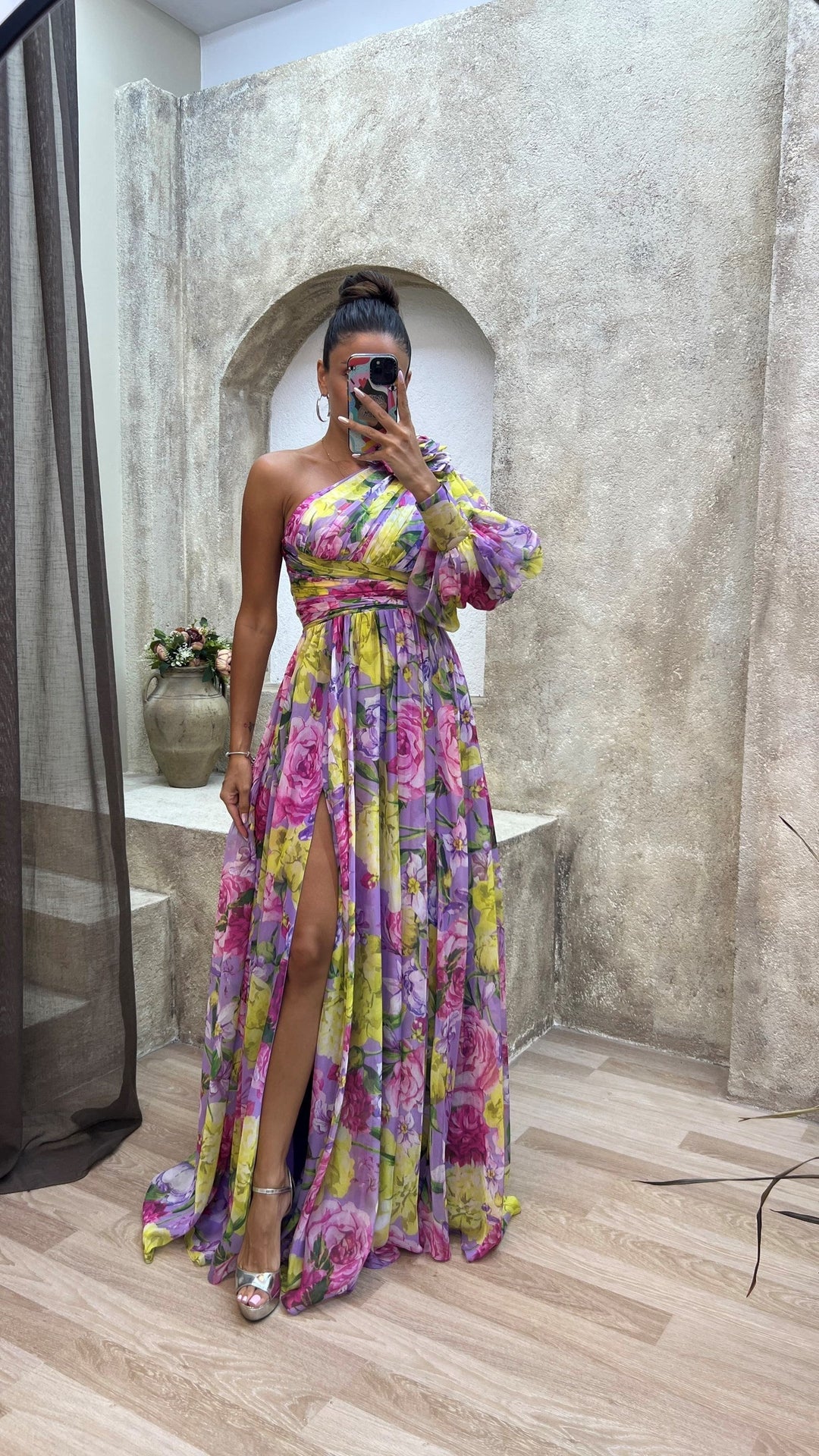 Draped Midi Dress for Women - Elegant Flowy Summer Dress