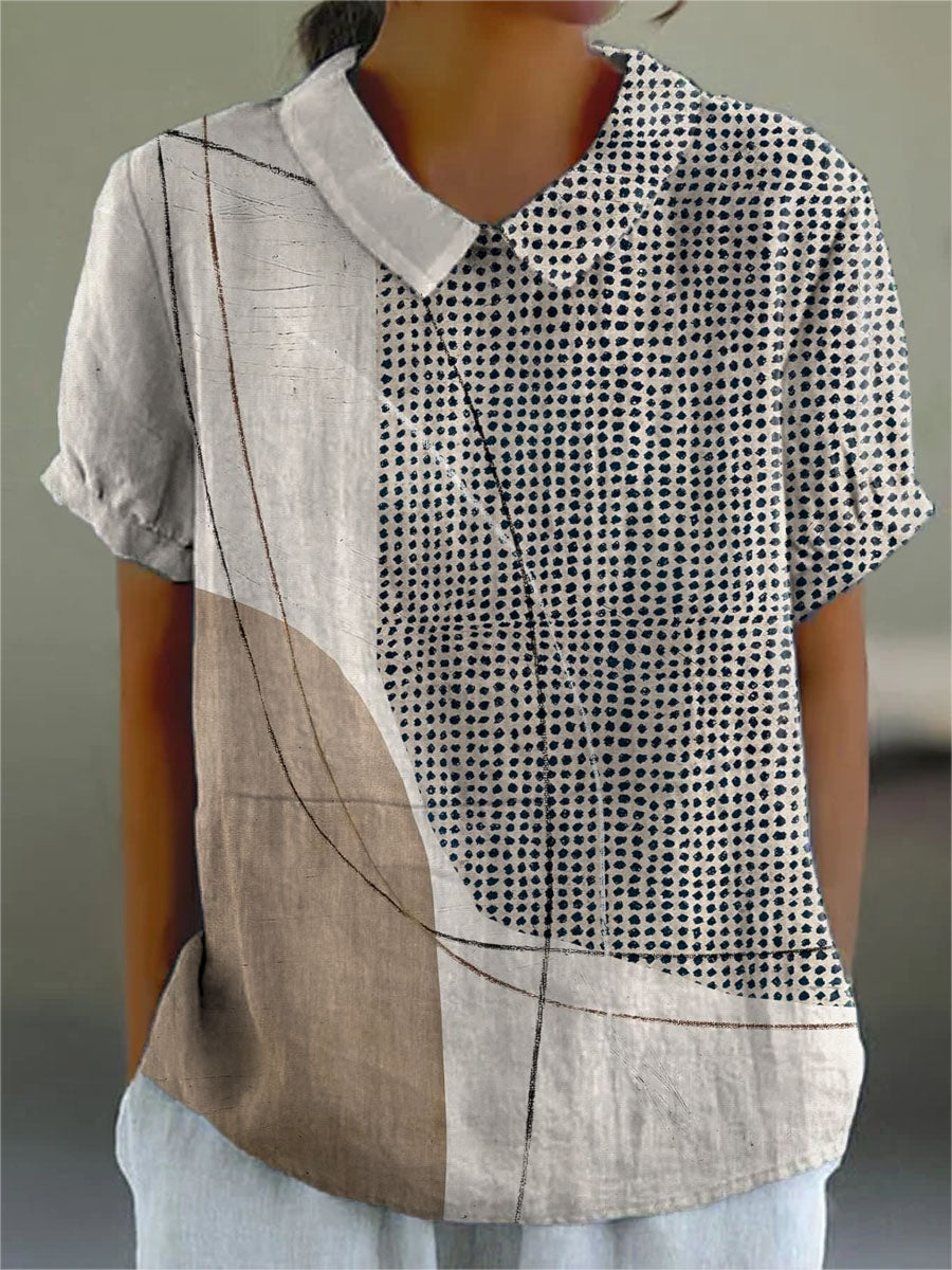 Abstract Print Blouse for Women - Casual Linen Shirt