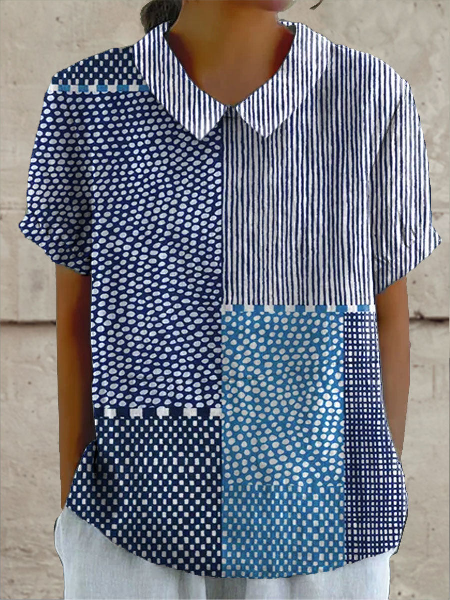Patchwork Print Shirt in Navy Blue Patterns for Women